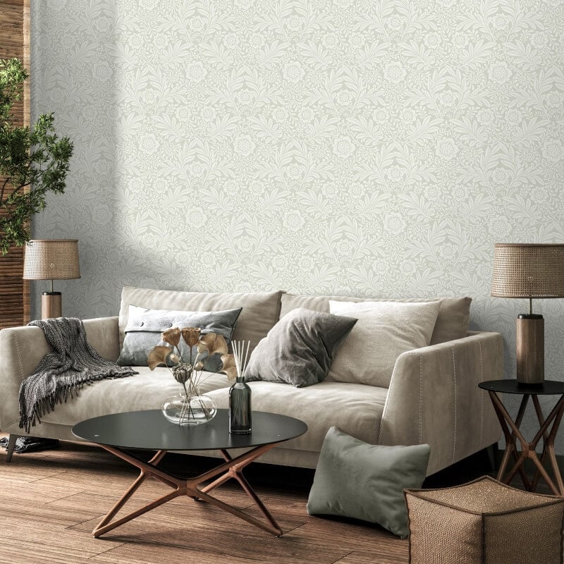 Camille Classical Floral Wallpaper - Grey - Crown - M1743 - Premier Wallcovering