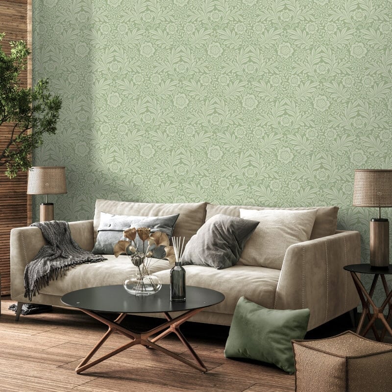 Camille Classical Floral Wallpaper - Sage - Crown - M1744 - Premier Wallcovering