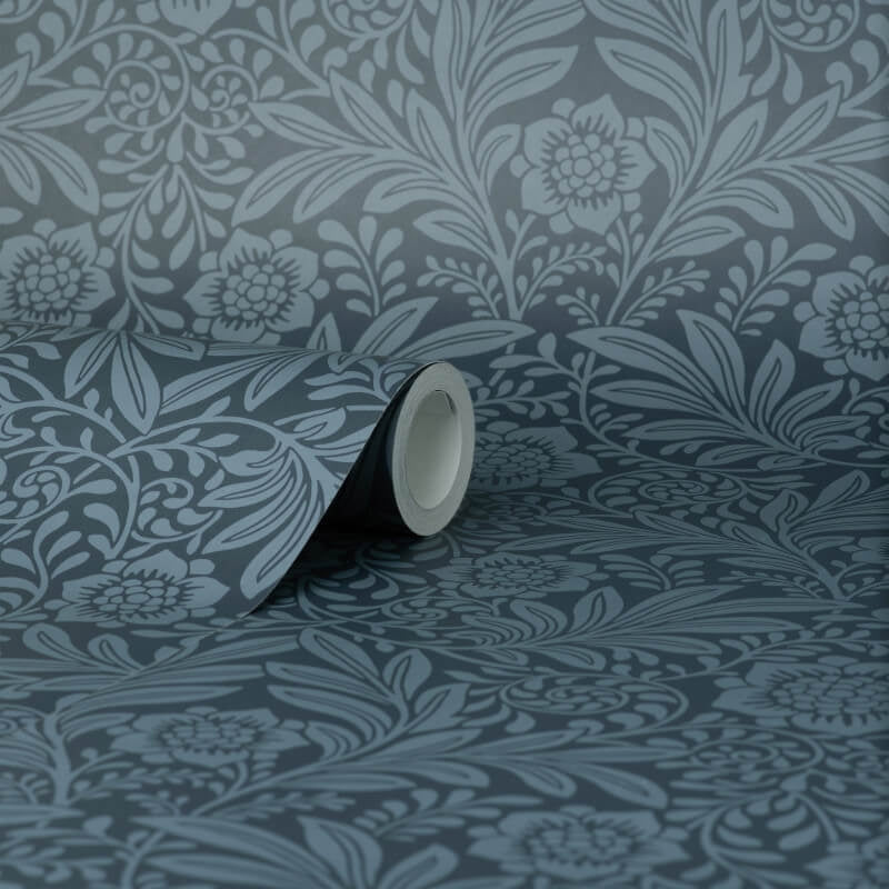 Camille Classical Floral Wallpaper - Navy - Crown - M1745 - Premier Wallcovering