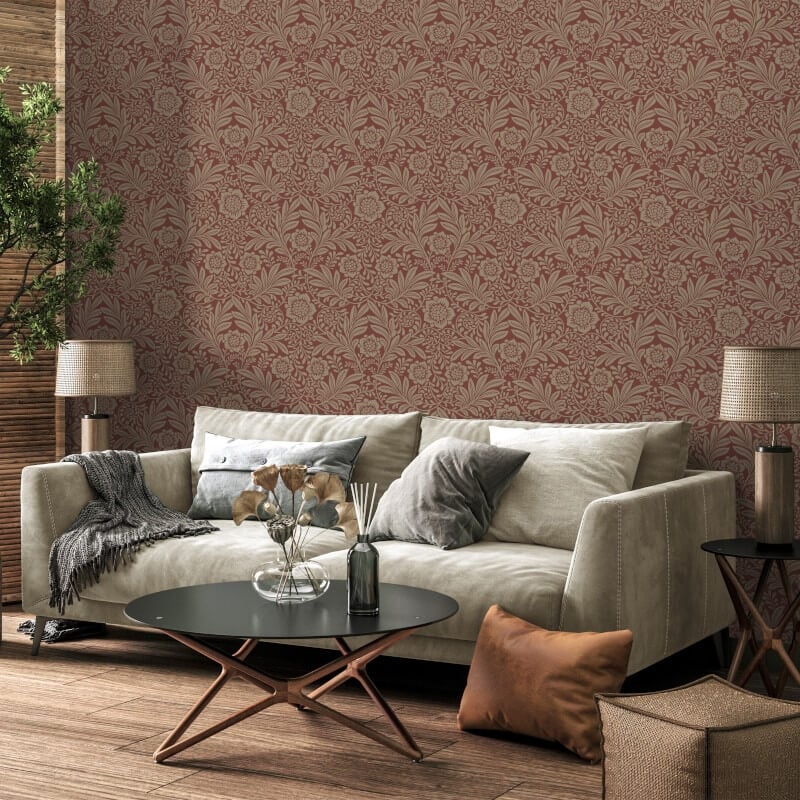 Camille Classical Floral Wallpaper - Red - Crown - M1746 - Premier Wallcovering