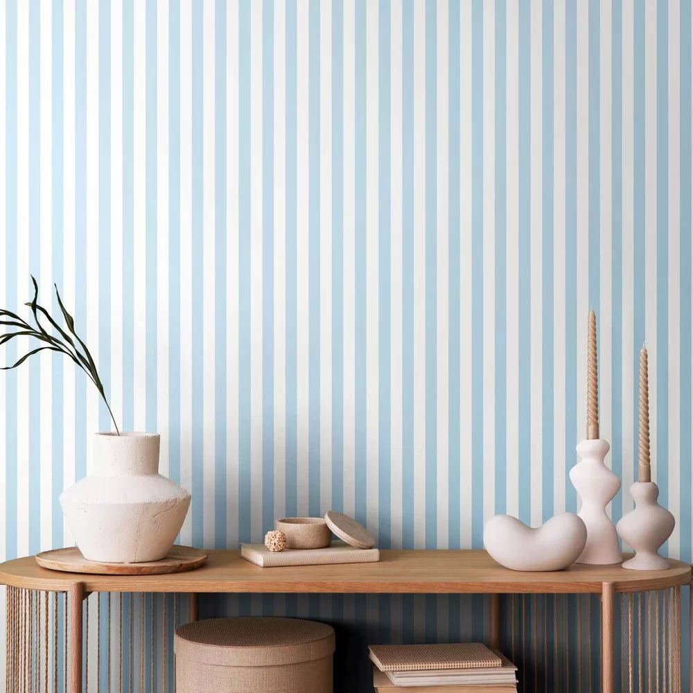 Candy Stripe Wallpaper - Baby Blue - Ohpopsi - SIS50122W - Premier Wallcovering