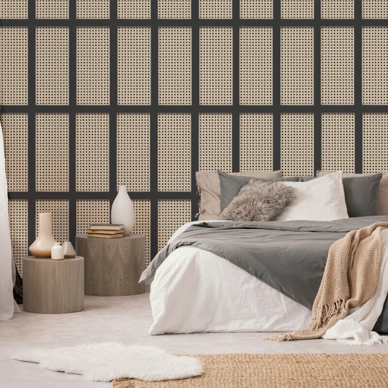 Cane Panel Wallpaper - Black - Fine Décor - FD42998 - Premier Wallcovering