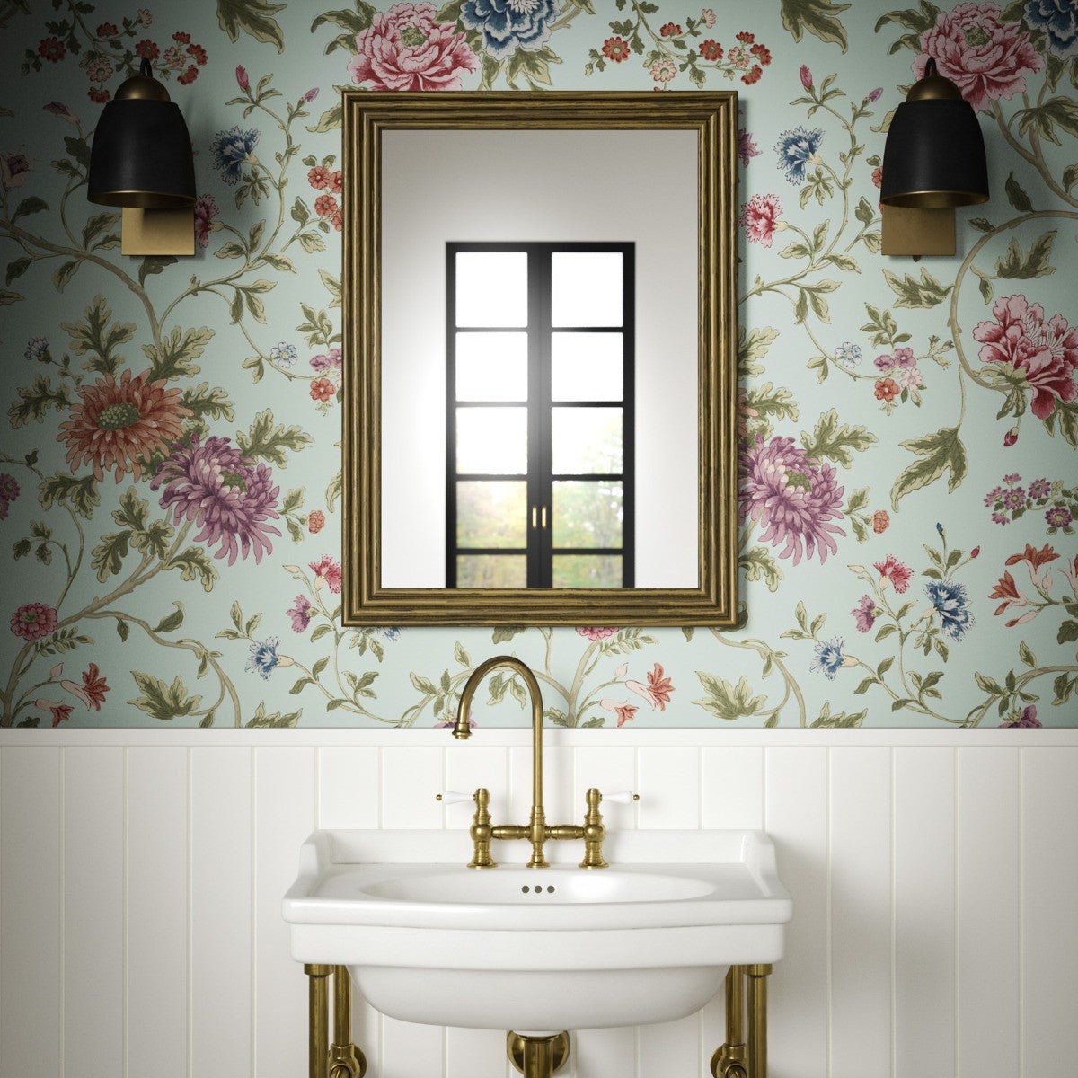 Canton Floral Wallpaper - Eau - Warner House - Premier Wallcovering