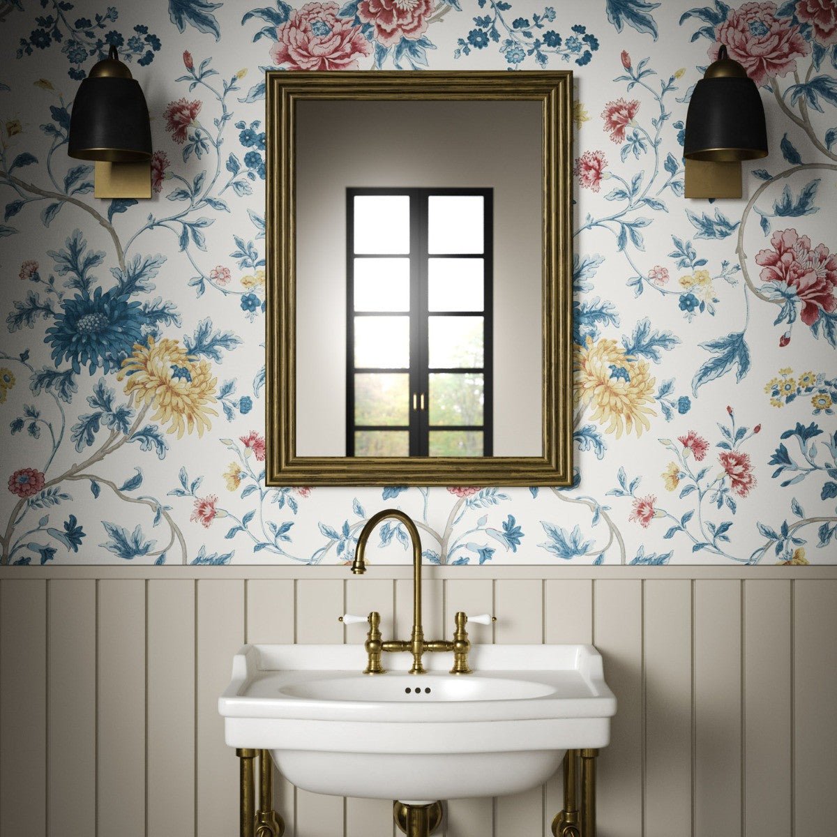 Canton Floral Wallpaper - China Blue - Warner House - Premier Wallcovering