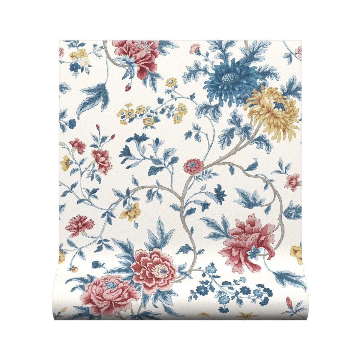 Canton Floral Wallpaper - China Blue - Warner House - Premier Wallcovering