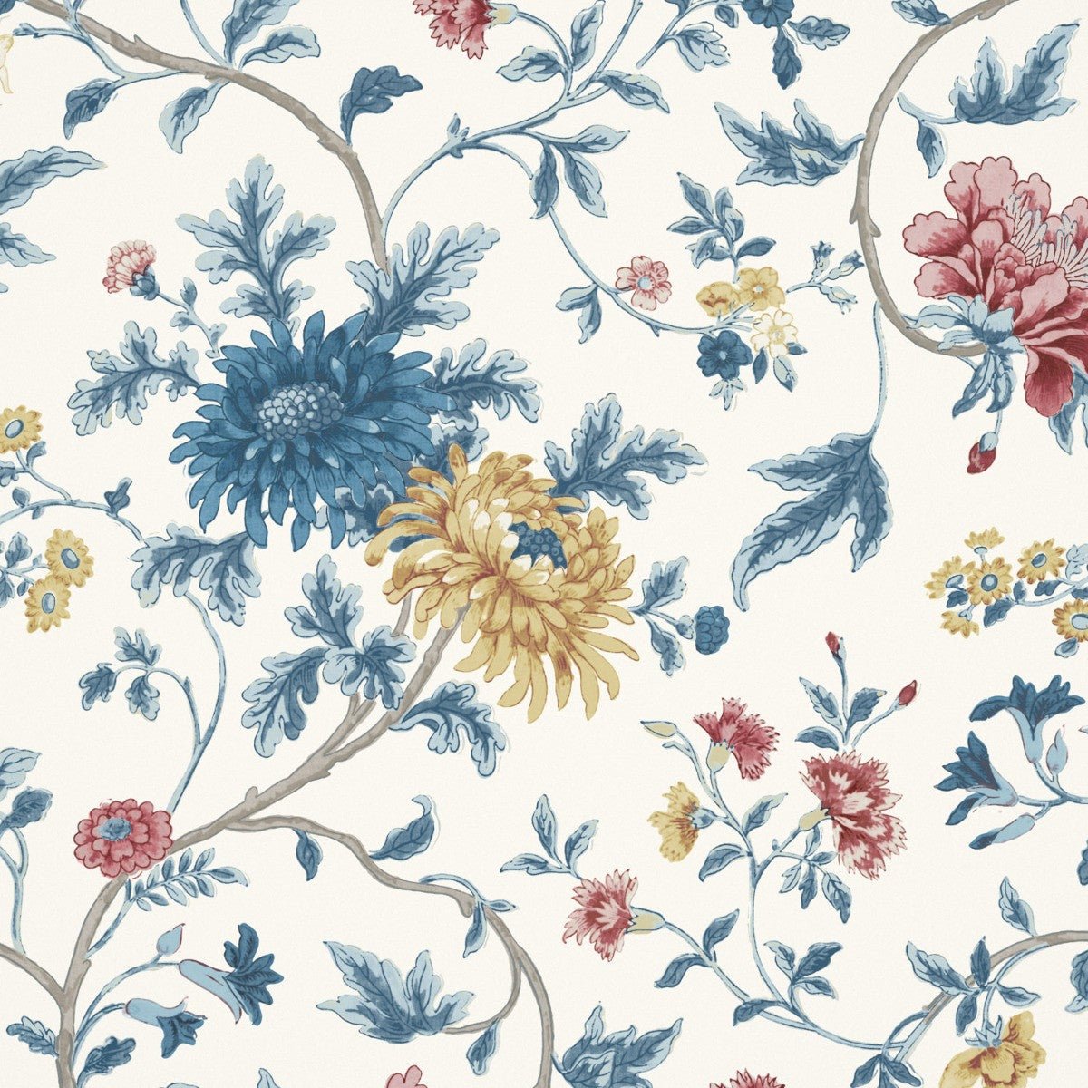 Canton Floral Wallpaper - China Blue - Warner House - Premier Wallcovering