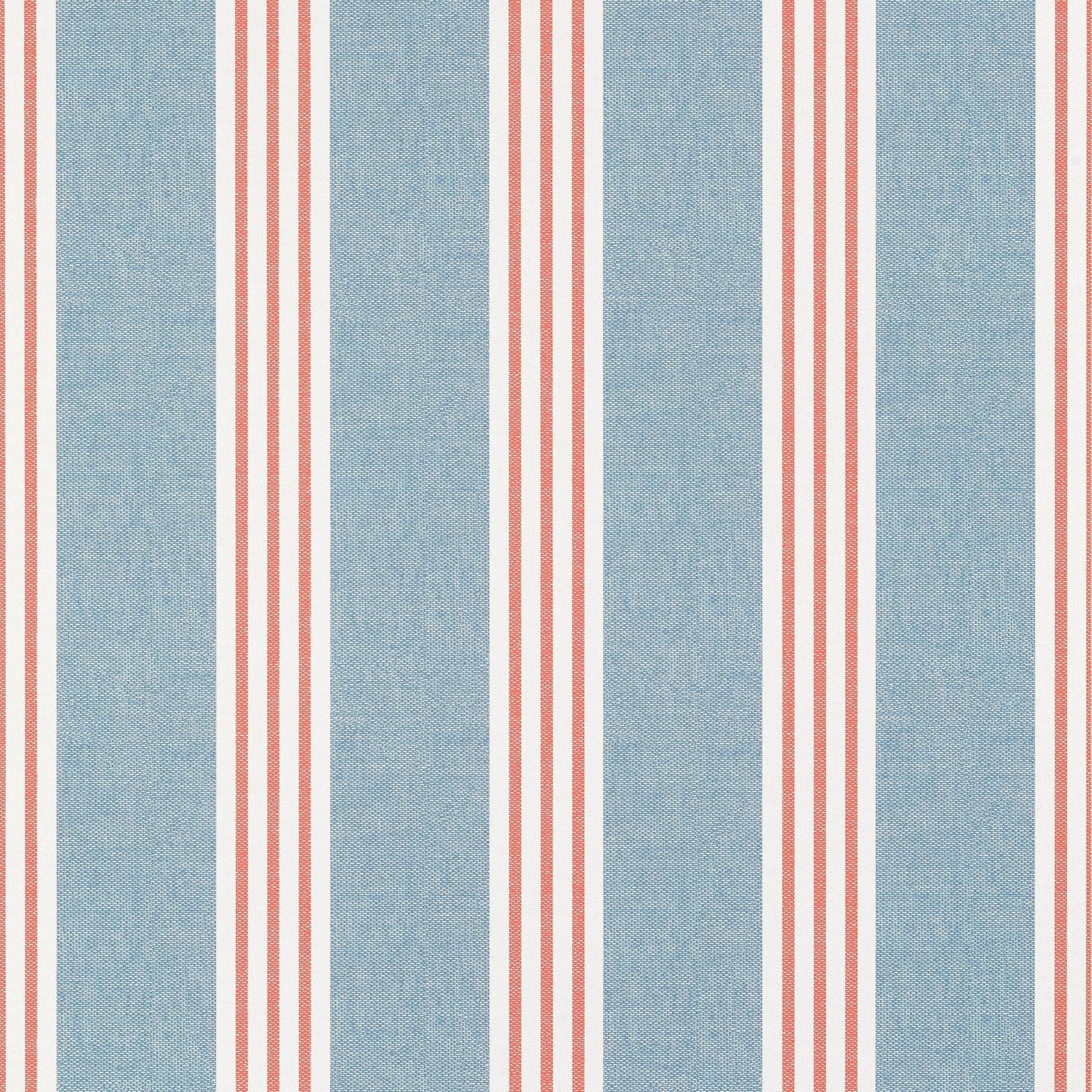 Canvas Stripe Wallpaper - Blue & Coral - Thibaut - T13362 - Premier Wallcovering