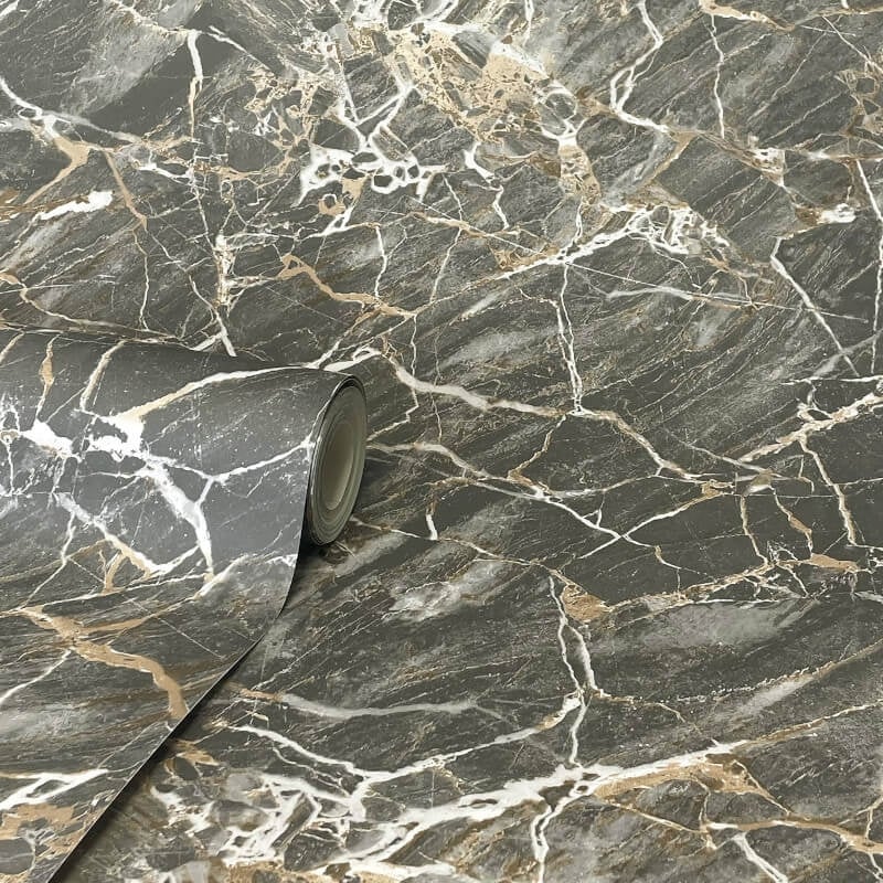 Carbon Onyx Marble Metallic Wallpaper - Charcoal - Crown - M1749 - Premier Wallcovering