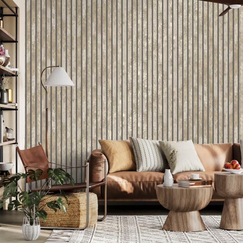 Carbon Oxidize Stripe Metallic Wallpaper - Natural - Crown - M1752 - Premier Wallcovering