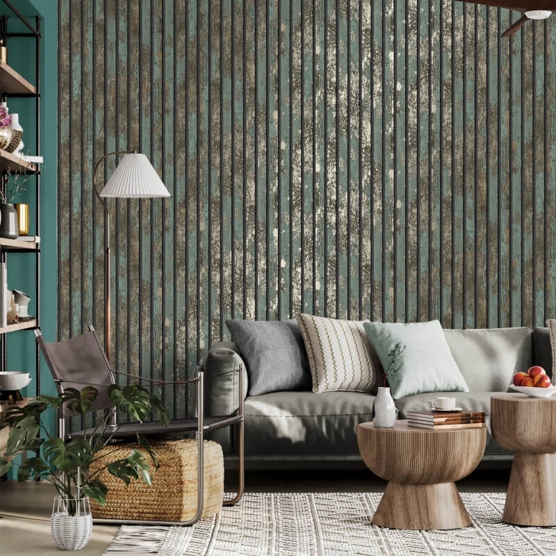 Carbon Oxidize Stripe Metallic Wallpaper - Teal - Crown - M1750 - Premier Wallcovering