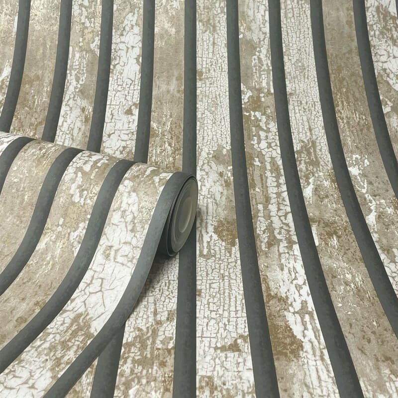 Carbon Oxidize Stripe Metallic Wallpaper - Natural - Crown - M1752 - Premier Wallcovering