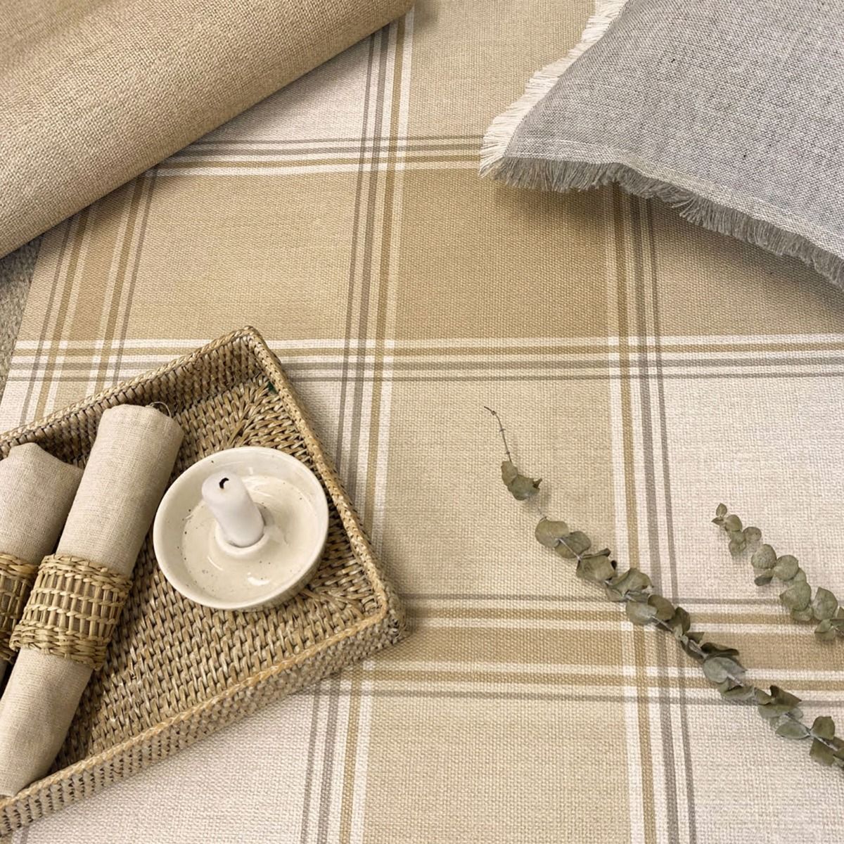 Carmella Check Textured Vinyl Wallpaper - Sand - Belgravia - 7158 - Premier Wallcovering