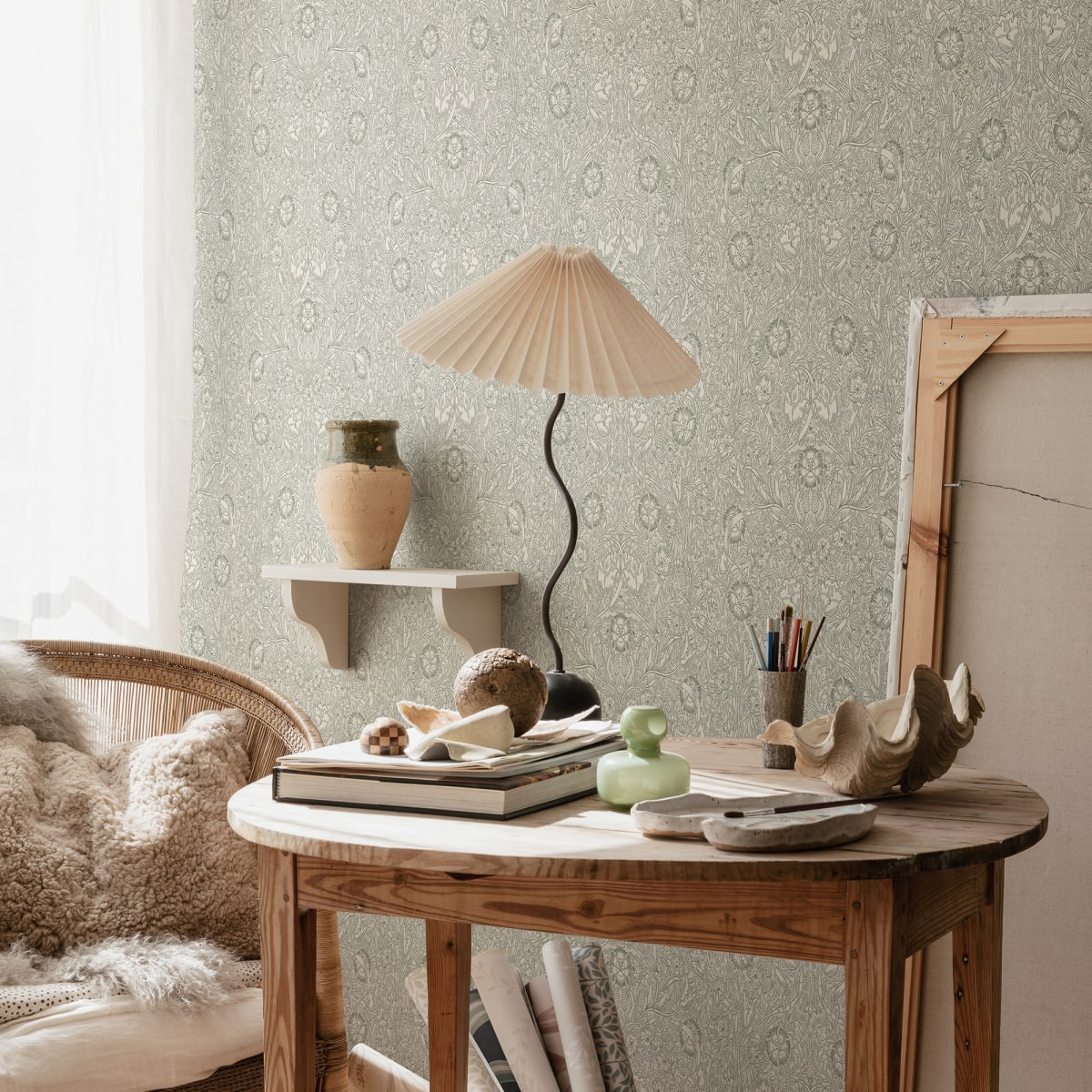 Caroline Wallpaper - Moss Green - Sandberg - S10210 - Premier Wallcovering