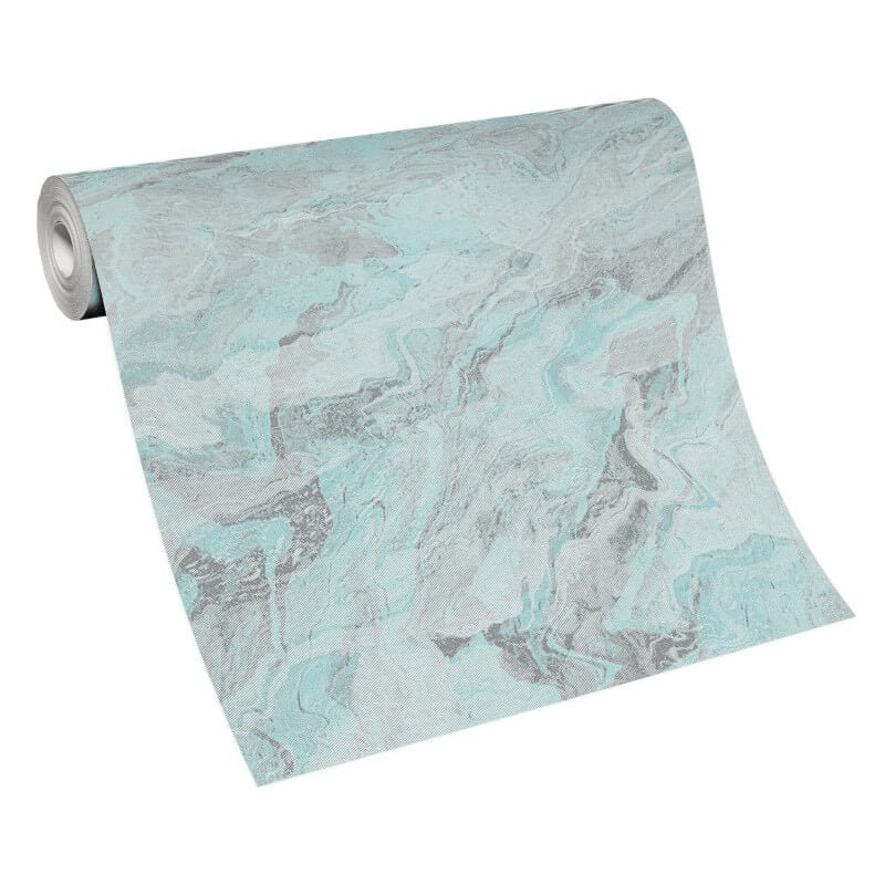 Carrara Marble Metallic Wallpaper - Teal - Erismann - 10318 - 18 - Premier Wallcovering
