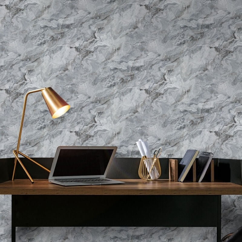 Carrara Marble Metallic Wallpaper - Silver/Grey - Erismann - 10318 - 47 - Premier Wallcovering