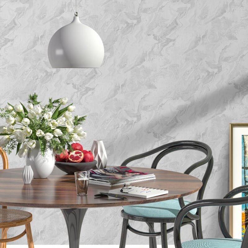 Carrara Marble Metallic Wallpaper - White - Erismann - 10318 - 14 - Premier Wallcovering