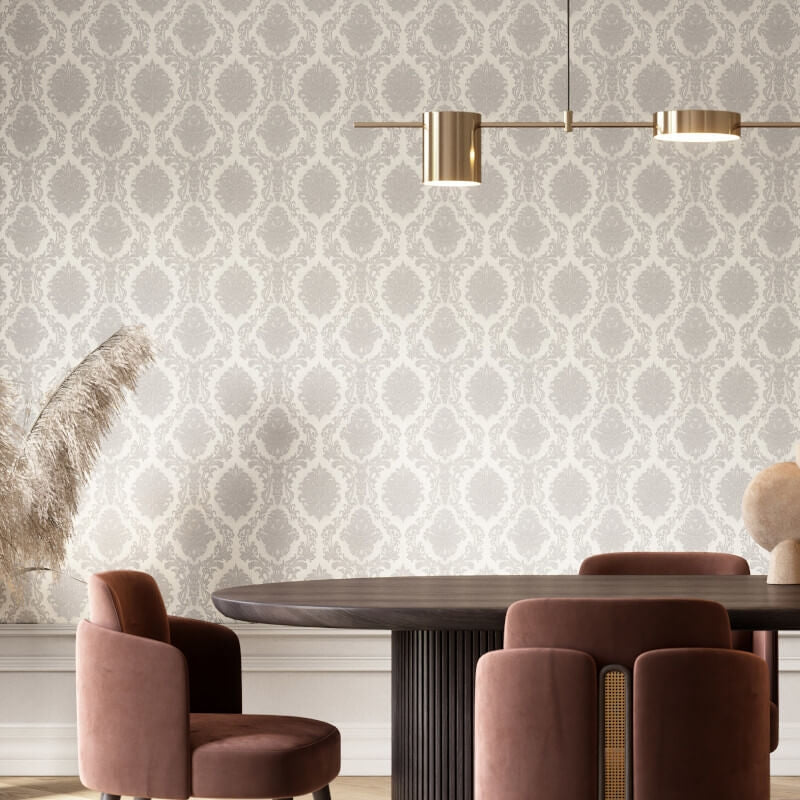 Carre Damask Metallic Wallpaper - Grey - Erismann - 10288 - 37 - Premier Wallcovering