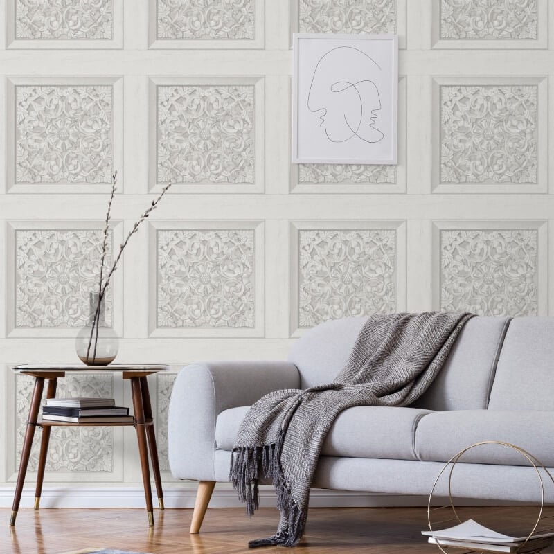Carved Panel Wallpaper - Stone - Fine Décor - FD43275 - Premier Wallcovering