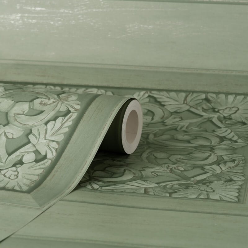 Carved Panel Wallpaper - Sage - Fine Décor - FD43276 - Premier Wallcovering