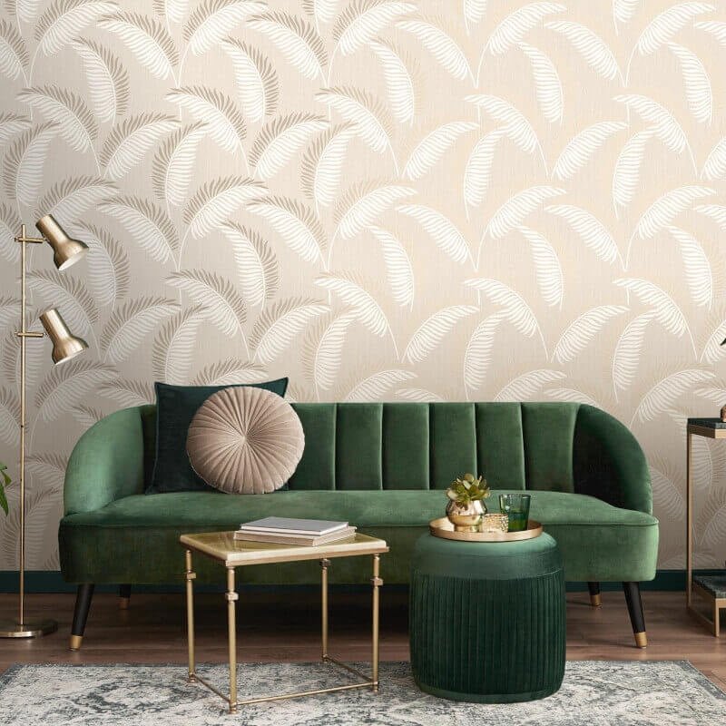 Cascade Leaf Metallic Wallpaper - Cream/Gold - Fine Décor - FD42838 - Premier Wallcovering