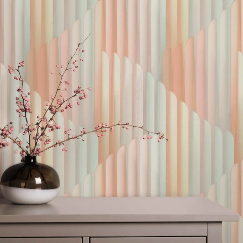 Cascade Vertical Geometric Metallic Wallpaper - Rose Multi - Erismann - 10471 - 05 - Premier Wallcovering