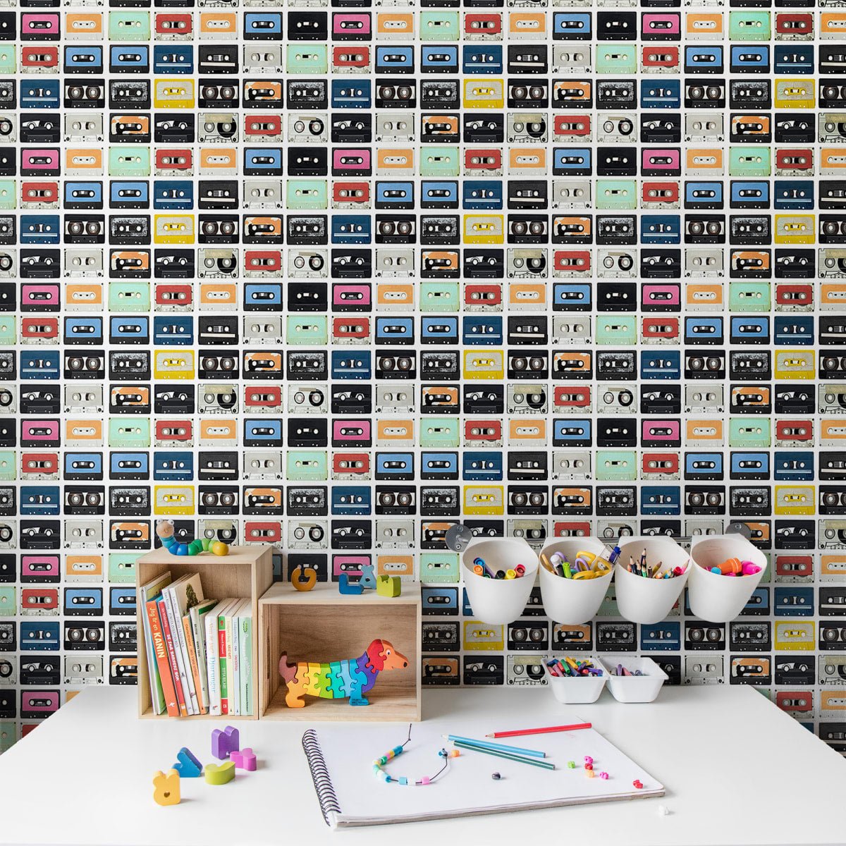 Casette Tape Wallpaper - Piccadilly Circus  - Rebel Walls - R18517 - Premier Wallcovering
