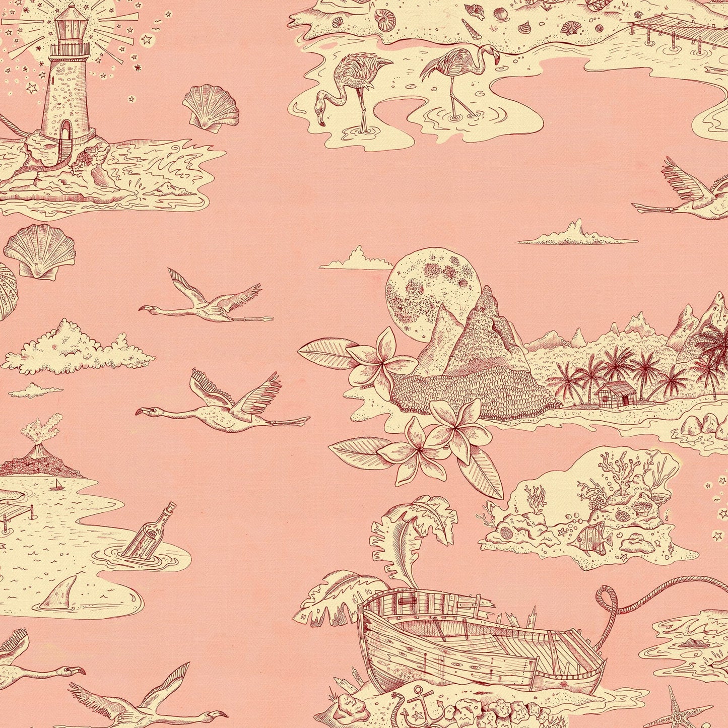 Castaway Wallpaper - Coral-Pink - Wear The Walls - CACP894152 - Premier Wallcovering