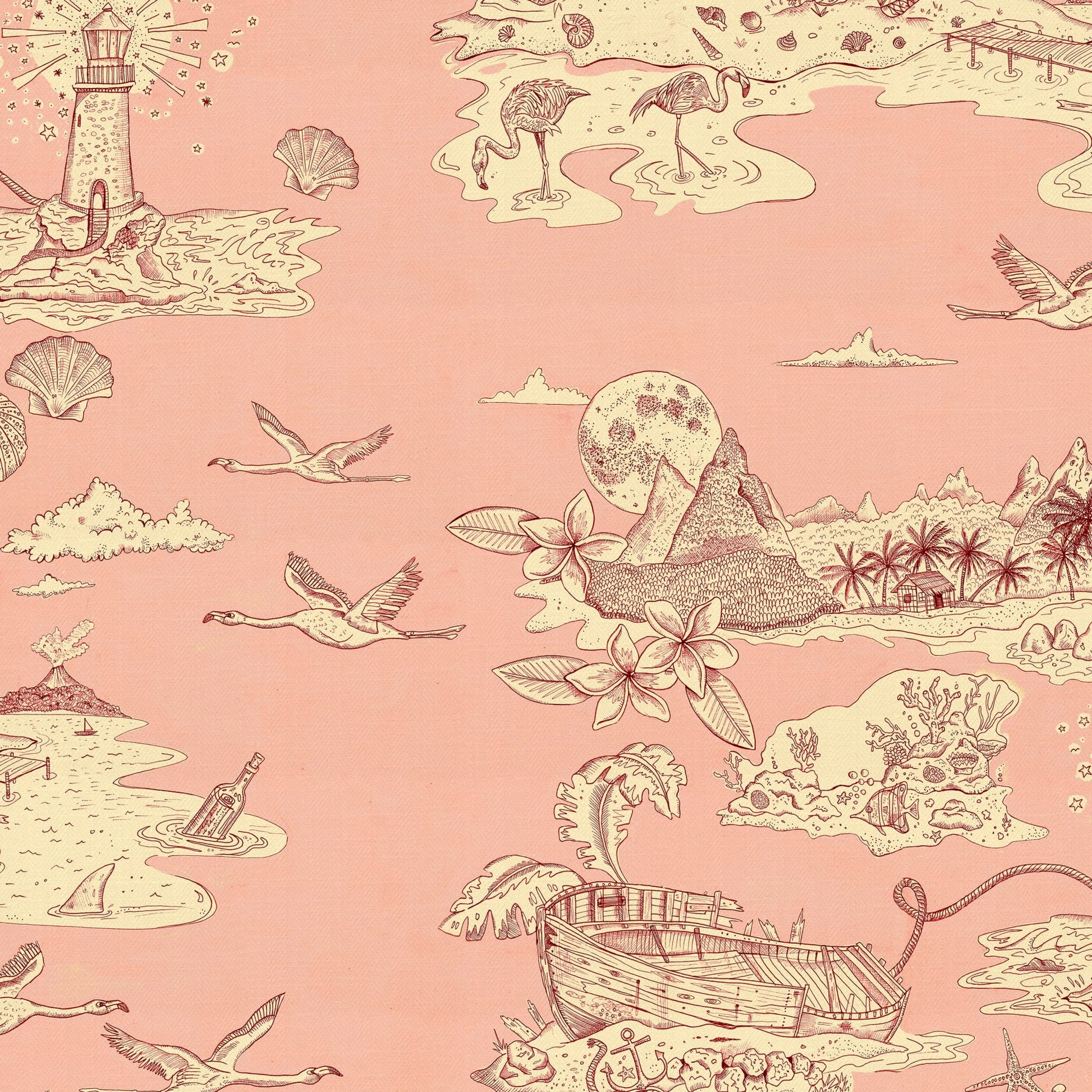 Castaway Wallpaper - Coral-Pink - Wear The Walls - CACP894152 - Premier Wallcovering