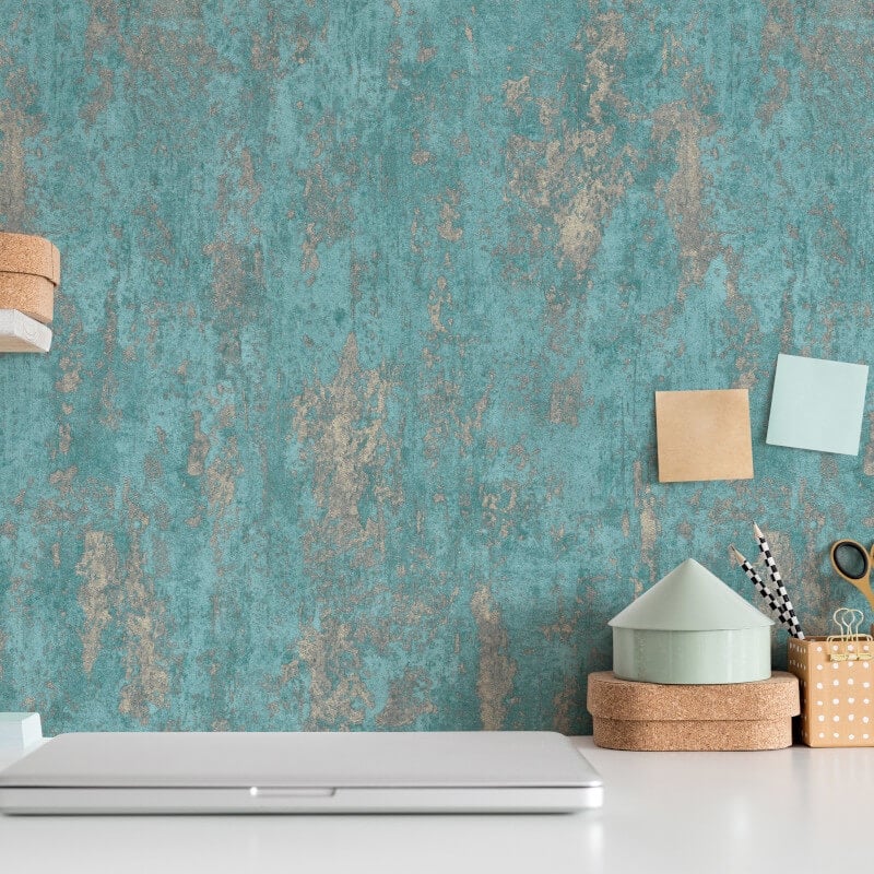 Casual Chic Industrial Texture Metallic Wallpaper - Teal - Erismann - 10273 - 18 - Premier Wallcovering