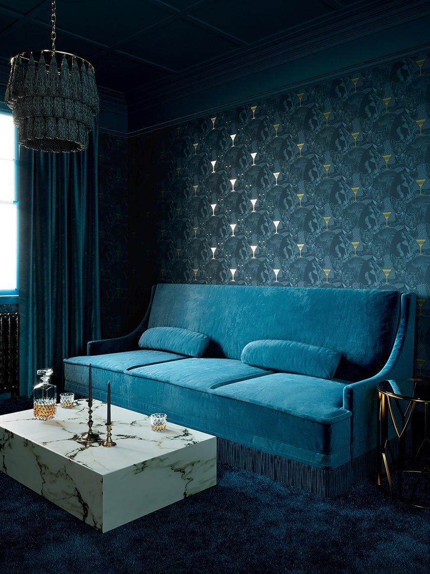 Cat-titude Wallpaper - Fierce Blue - Divine Savages - DVS076-CAT-BLUE-WR - Premier Wallcovering