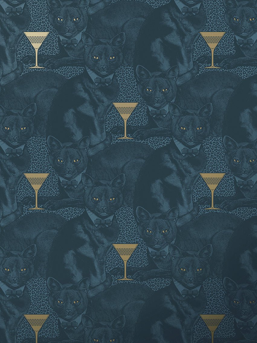 Cat-titude Wallpaper - Fierce Blue - Divine Savages - DVS076-CAT-BLUE-WR - Premier Wallcovering