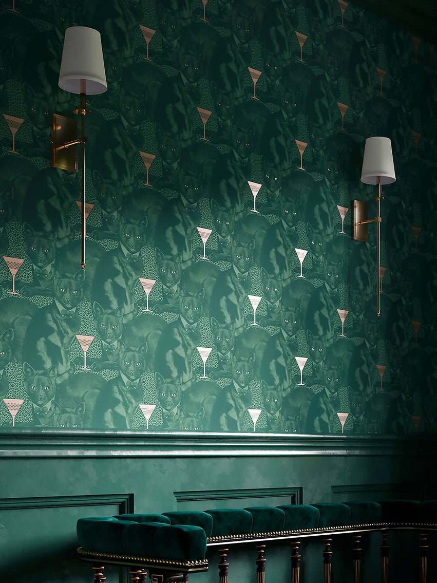 Cat-titude Wallpaper - Green Envy - Divine Savages - DVS077-CAT-GREEN-WR - Premier Wallcovering