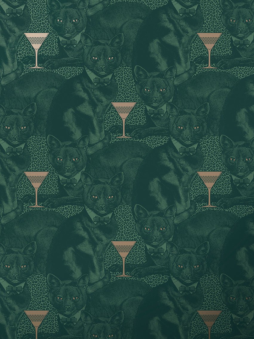 Cat-titude Wallpaper - Green Envy - Divine Savages - DVS077-CAT-GREEN-WR - Premier Wallcovering