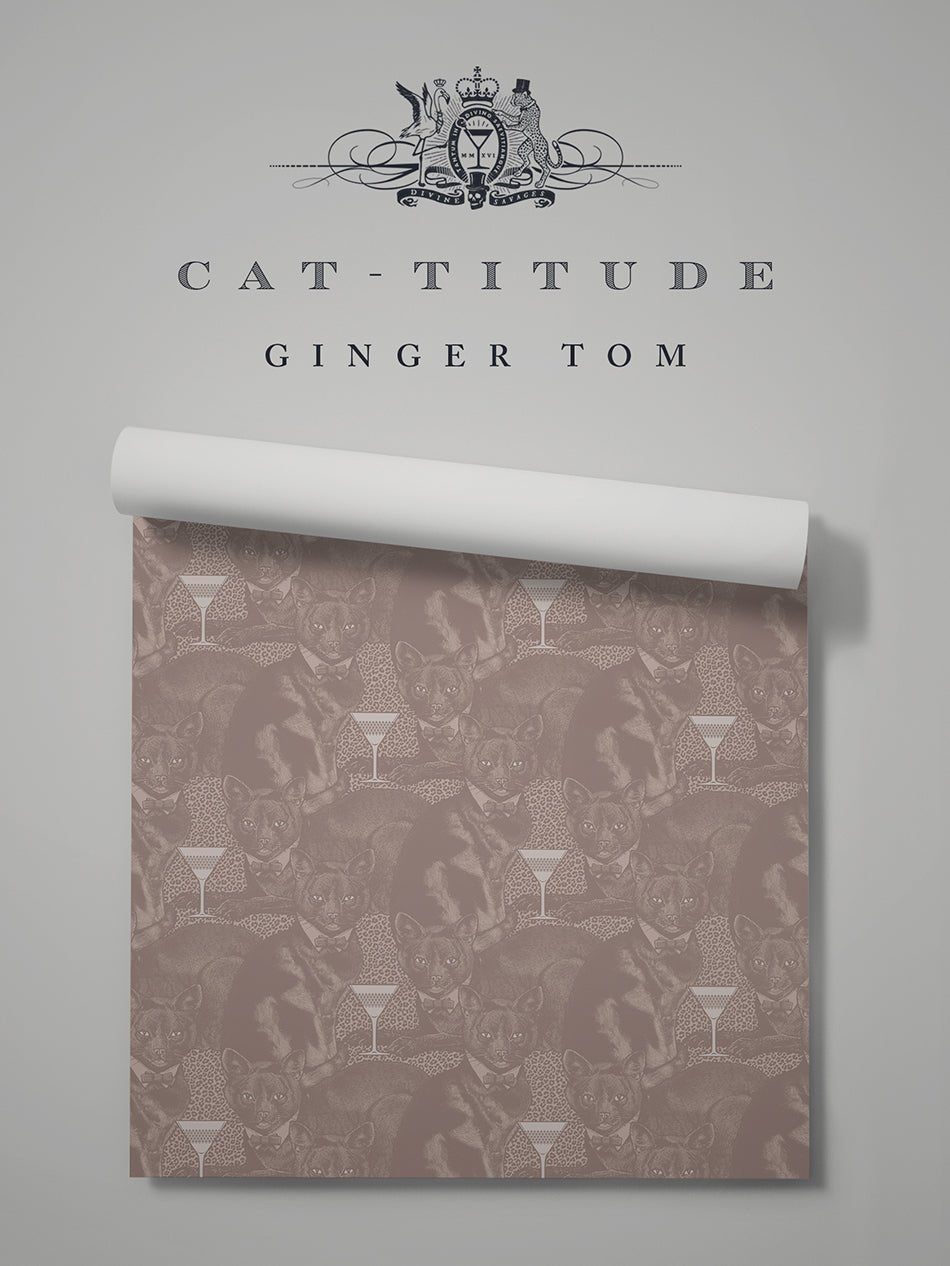 Cat-titude Wallpaper - Ginger Tom - Divine Savages - DVS113-CAT-TOM-WR - Premier Wallcovering