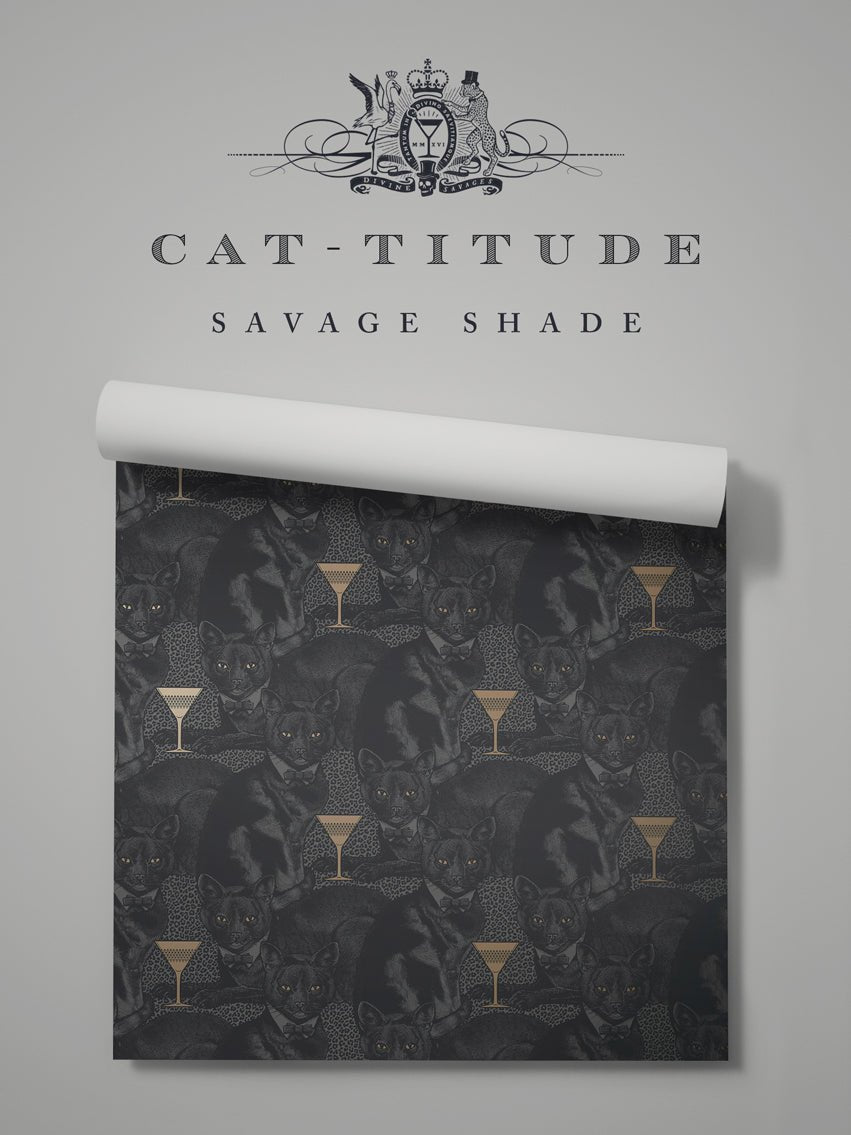 Cat-titude Wallpaper - Savage Shade - Divine Savages - DVS078-CAT-SHADY-WR - Premier Wallcovering