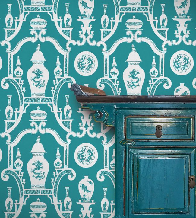 Cathay Wallpaper - Teal - Madeaux - W1300 - 06 - Premier Wallcovering