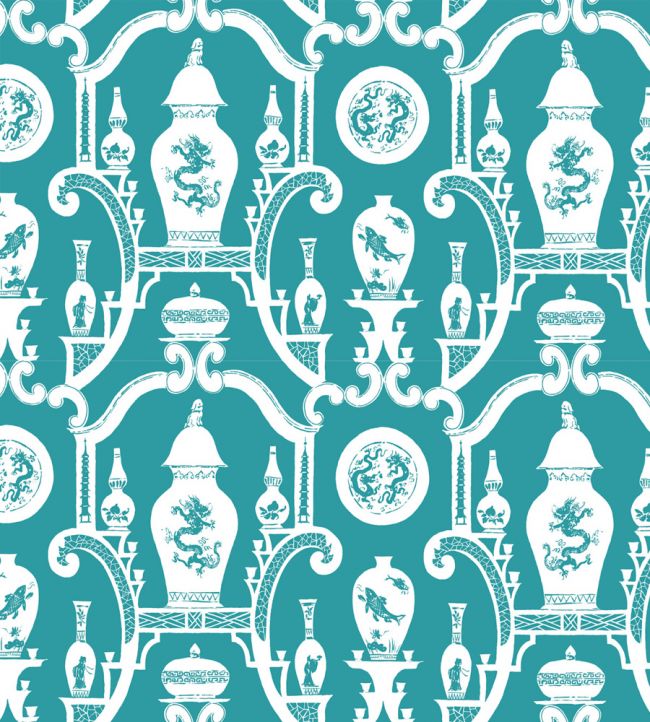 Cathay Wallpaper - Teal - Madeaux - W1300 - 06 - Premier Wallcovering
