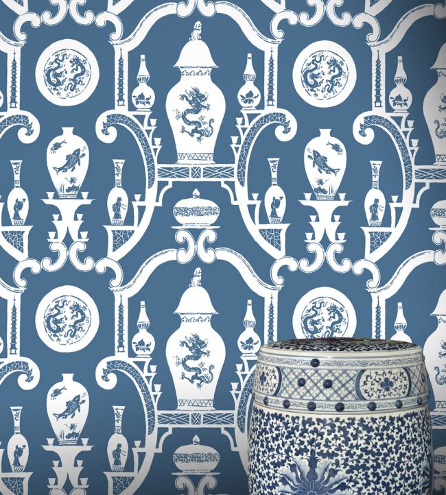 Cathay Wallpaper - Indigo - Madeaux - W1300 - 07 - Premier Wallcovering