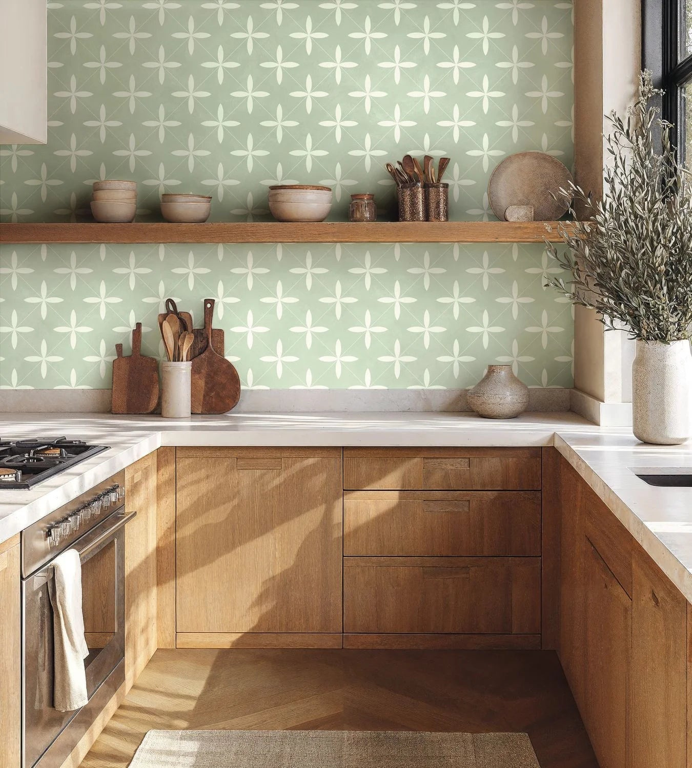 Cement Tiles Wallpaper - Vert d'eau - Caselio - 106900746 - Premier Wallcovering