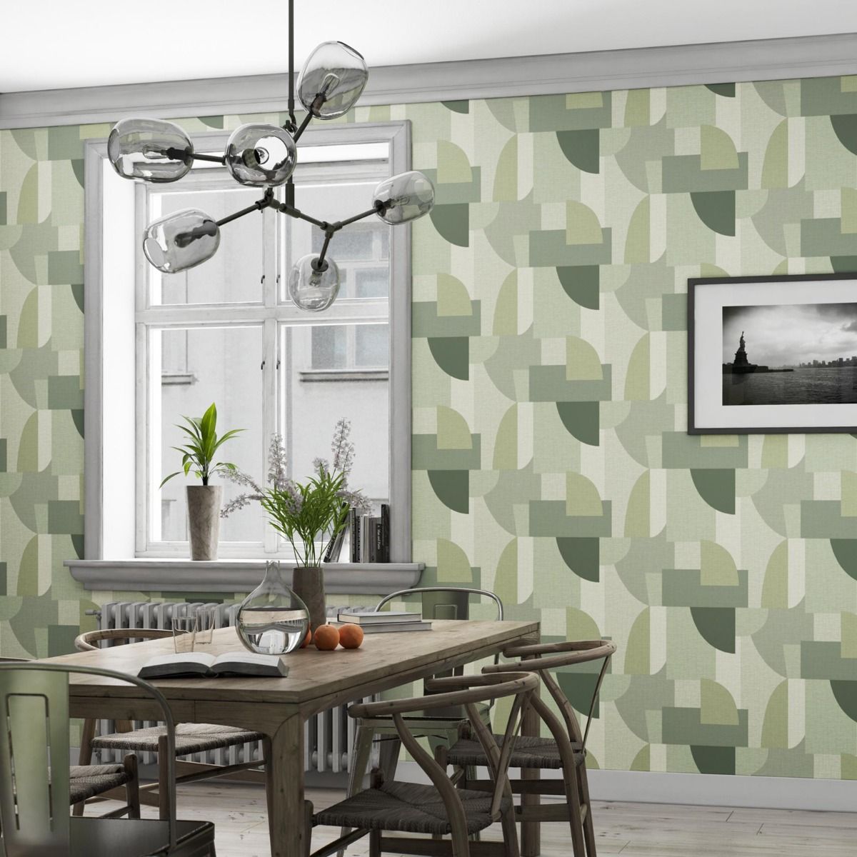 Ceruti Geometric Wallpaper - Green - Belgravia - 1422 - Premier Wallcovering