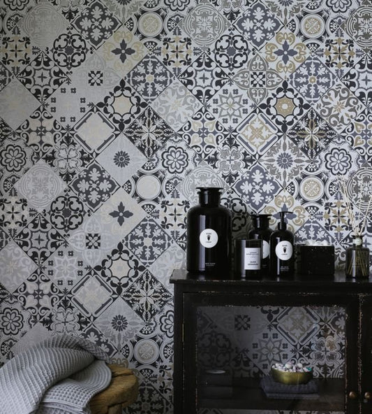 Cervo Wallpaper - Black/Gold/Silver - Osborne & Little - W7211-01 - Premier Wallcovering