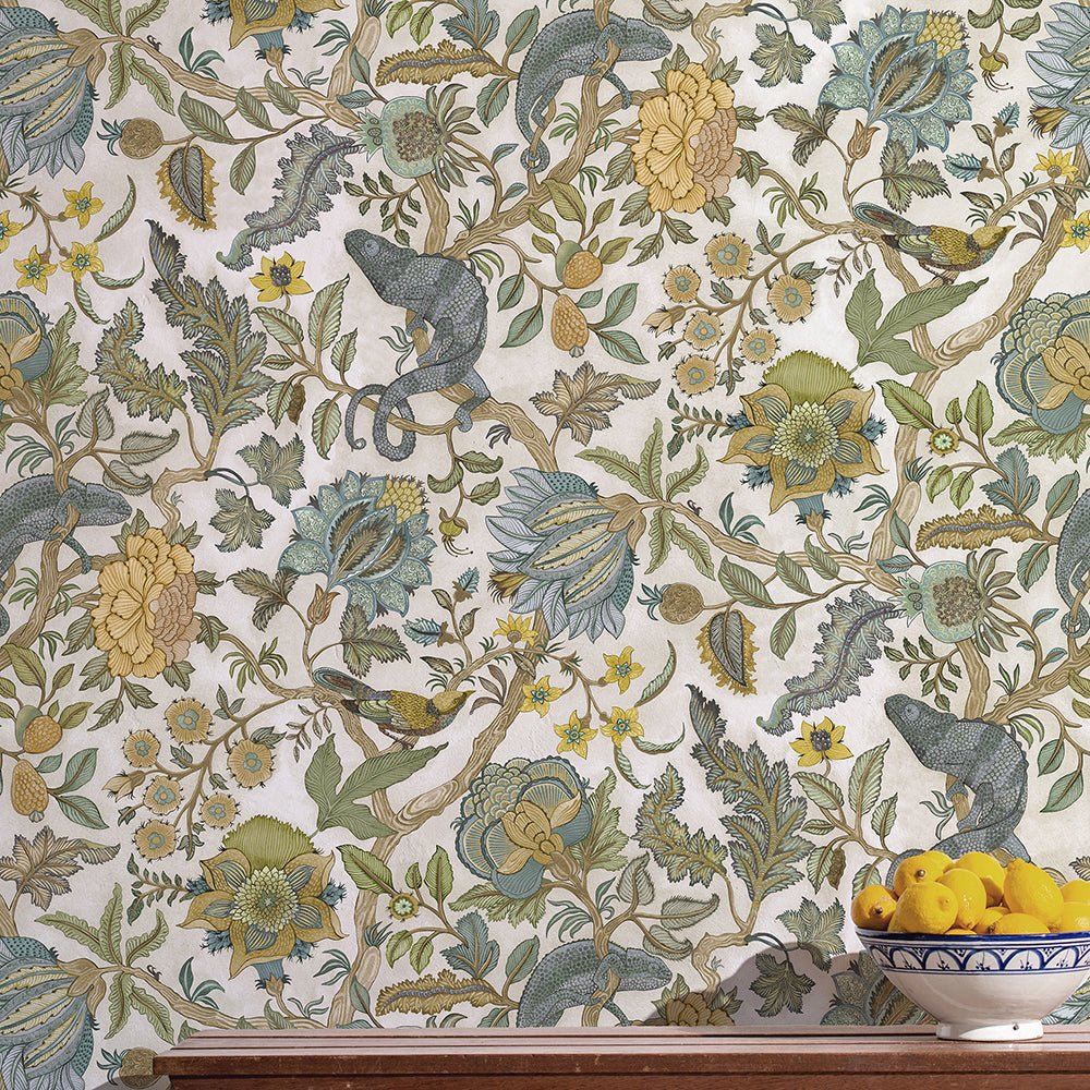 Chameleon Trail Wallpaper - Lemon and Light Blue - Josephine Munsey - JMW-102201 - Premier Wallcovering