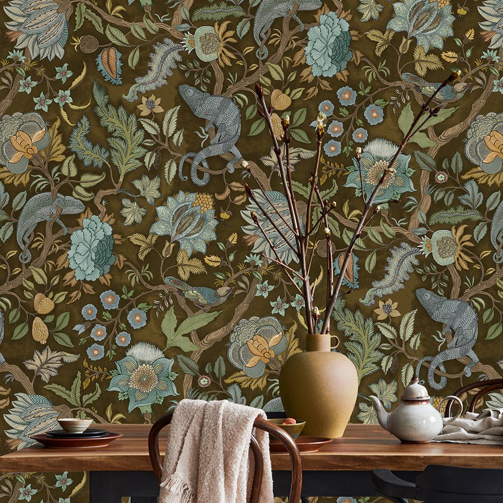 Chameleon Trail Wallpaper - Dark Brown and Blue - Josephine Munsey - JMW-102221 - Premier Wallcovering
