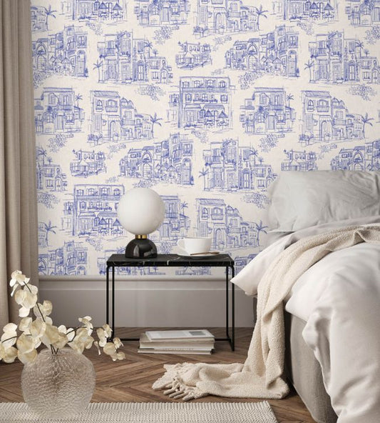 Charming Lanes Wallpaper - Denim - Brand McKenzie - BMPP004/01B - Premier Wallcovering