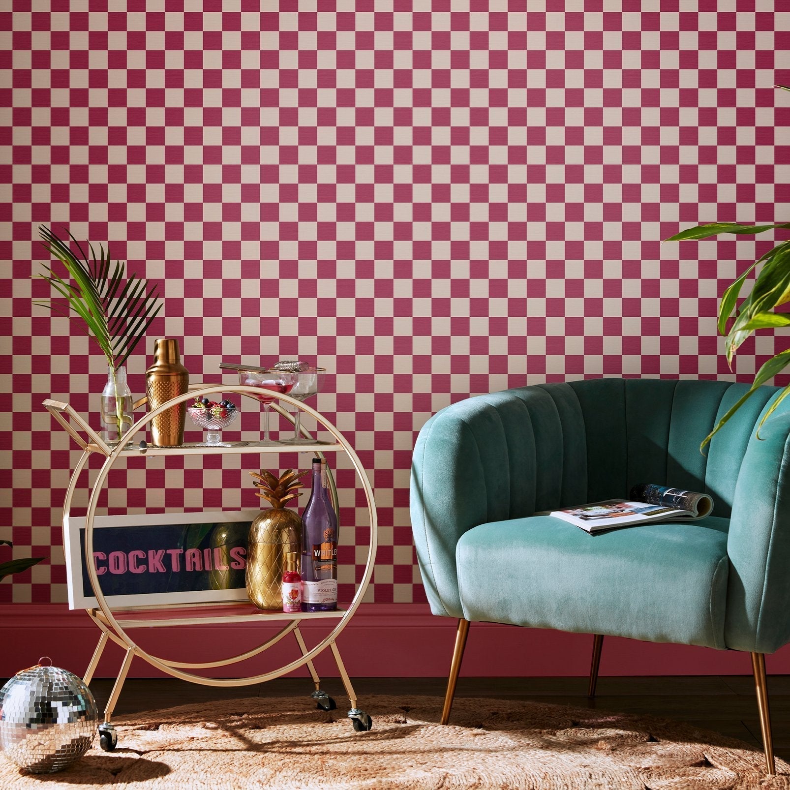 Check Me Out Wallpaper - Raspberry - Envy - 122369 - Premier Wallcovering