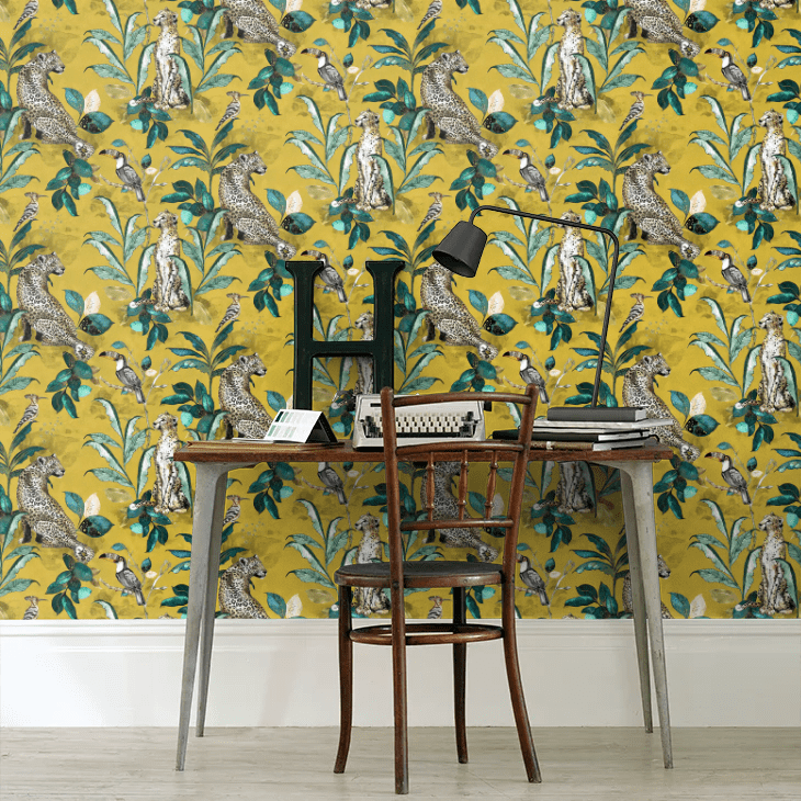 Cheetah Wallpaper - Mustard - The Graduate Collection - LH1CHEWALMUS - Premier Wallcovering