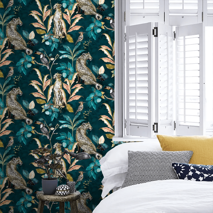 Cheetah Wallpaper - Teal - The Graduate Collection - LH1CHEWALTEA - Premier Wallcovering