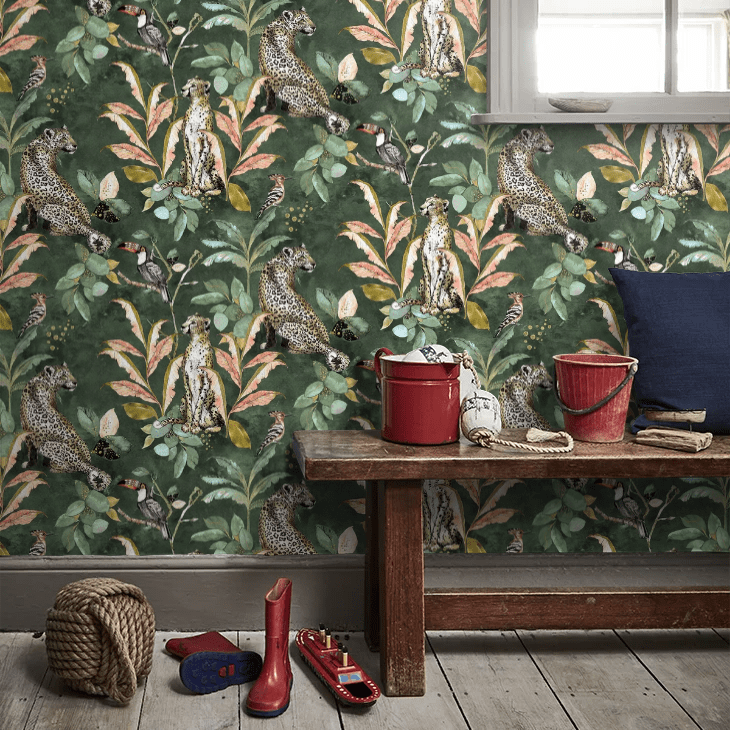 Cheetah Wallpaper - Green - The Graduate Collection - LH1CHEWALGRE - Premier Wallcovering