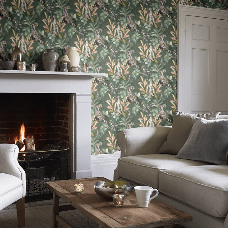 Cheetah Wallpaper - Green - The Graduate Collection - LH1CHEWALGRE - Premier Wallcovering