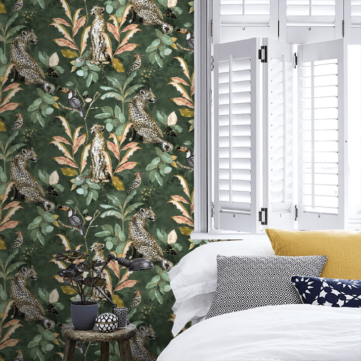 Cheetah Wallpaper - Green - The Graduate Collection - LH1CHEWALGRE - Premier Wallcovering